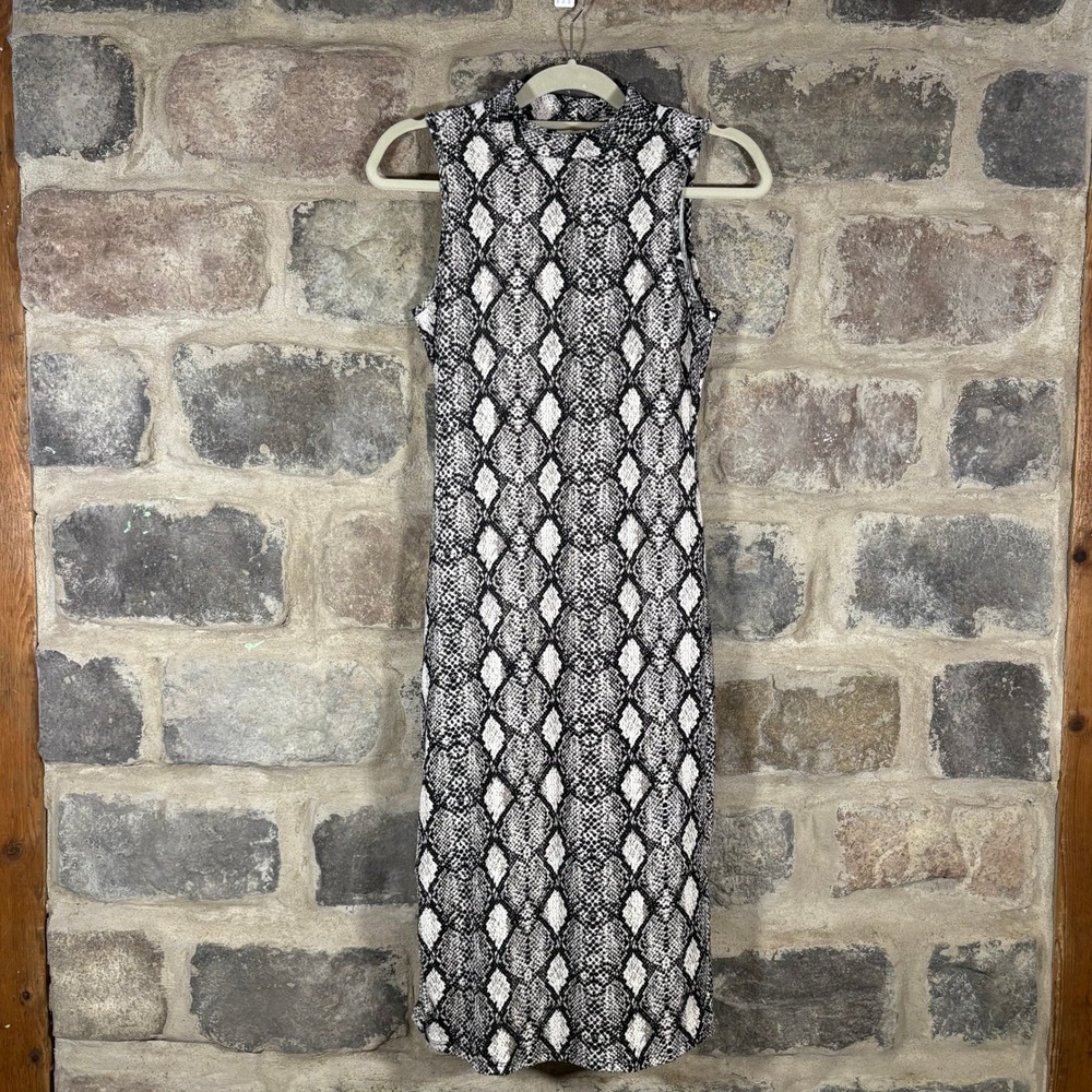 Caution to the Wind Snakeskin Print Sleeveless Mock Neck‎ Midi Dress Casual